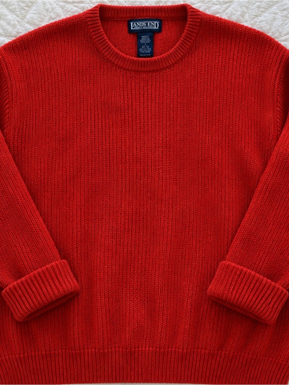 Lands' End Men's Bright Red Crewneck Sweater